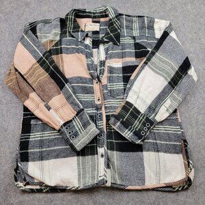 We The Free Shirt Womens XS Oversized Wafle Knit Plaid Button Down Boho Casual